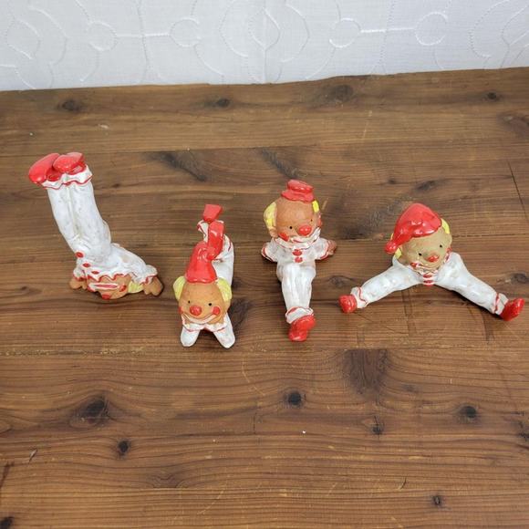 Napco Ware Clowns 5" White Red Hand Painted Clay Circus Figurines Set of 4 - Picture 3 of 6